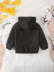 Áo nỉ ấm áp có mũ trùm đầu bằng lông cừu hai mặt màu xám cho bé trai - Xám - Xem 2