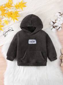 Áo nỉ ấm áp có mũ trùm đầu bằng lông cừu hai mặt màu xám cho bé trai - Xám - Xem 1