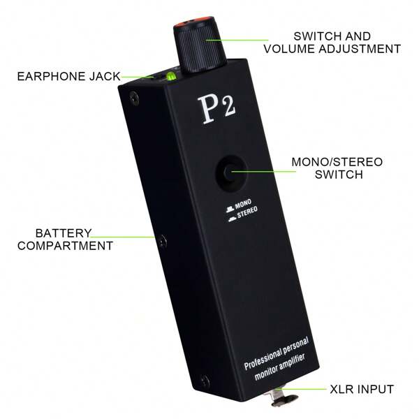 P2 Portable In Ear Monitor Amplifier, Headphone Amp With XLR And TRS Input 3.5mm Output, Headphone Amplifier With Stereo/Mono Switch For Keyboardists, Drummers, Guitarists