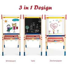 Easel For Children, Game Board, Two-Sided Drawing Board Including Whiteboard And Chalkboard, Adjustable, Chalk Eraser, Magnetic Sticker, Christmas Gift For Children - 米色 - 查看 1