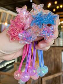 5pcs Candy-Color Star Hair Scrunchies,Elastics With Glitter Faux Pearl Ball,Ponytail Holder In Random Colors,Strong Hold Hair Accessories For Daily Use Hair Ties Ponytail Holders Hair Rubber Bands Hair Rope Elastic Hair Tie, Hair Bobbles ,Gym Sport Outfit Head Accessories Elastic Band Holiday Accessories - Multicolor - View 1