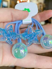 5pcs Candy-Color Star Hair Scrunchies,Elastics With Glitter Faux Pearl Ball,Ponytail Holder In Random Colors,Strong Hold Hair Accessories For Daily Use Hair Ties Ponytail Holders Hair Rubber Bands Hair Rope Elastic Hair Tie, Hair Bobbles ,Gym Sport Outfit Head Accessories Elastic Band Holiday Accessories - Multicolor - View 4