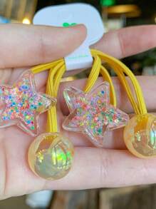 5pcs Candy-Color Star Hair Scrunchies,Elastics With Glitter Faux Pearl Ball,Ponytail Holder In Random Colors,Strong Hold Hair Accessories For Daily Use Hair Ties Ponytail Holders Hair Rubber Bands Hair Rope Elastic Hair Tie, Hair Bobbles ,Gym Sport Outfit Head Accessories Elastic Band Holiday Accessories - Multicolor - View 2