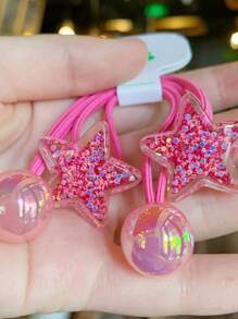 5pcs Candy-Color Star Hair Scrunchies,Elastics With Glitter Faux Pearl Ball,Ponytail Holder In Random Colors,Strong Hold Hair Accessories For Daily Use Hair Ties Ponytail Holders Hair Rubber Bands Hair Rope Elastic Hair Tie, Hair Bobbles ,Gym Sport Outfit Head Accessories Elastic Band Holiday Accessories - Multicolor - View 3