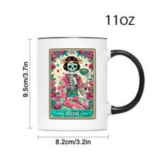 1pc, Inner Colored Ceramic Coffee Mug 11 Oz, Double-Sided Print Coffee Cups Tea Cup With Colorful Handle, The Mom, Tarot Card Mug, Gifts For Tarot Lovers, Perfect Summer Winter Drinkware Gift, Safe & Comfortable Grip, Room Decor, Home Decor, Party Gift, Birthday Gift, Holiday Gifts, Friend Gift Idea, Novelty Gift, Reusable Coffee Mug For Party, Office Mug, Room Decor House Warming Gifts New Home - 黑色 - 查看 3