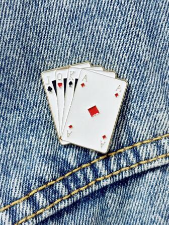 1pc Creative Playing Card Shaped Metal Brooch Pin, Cartoon JQKA Letter Design Badge For Clothes, Hat, Bag Decoration