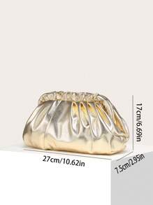 Ladies' Solid Color PU Pleated Cloud Bag, Retro , Large Capacity, Fashionable, Suitable For Outings And Shopping. - Gold - View 6