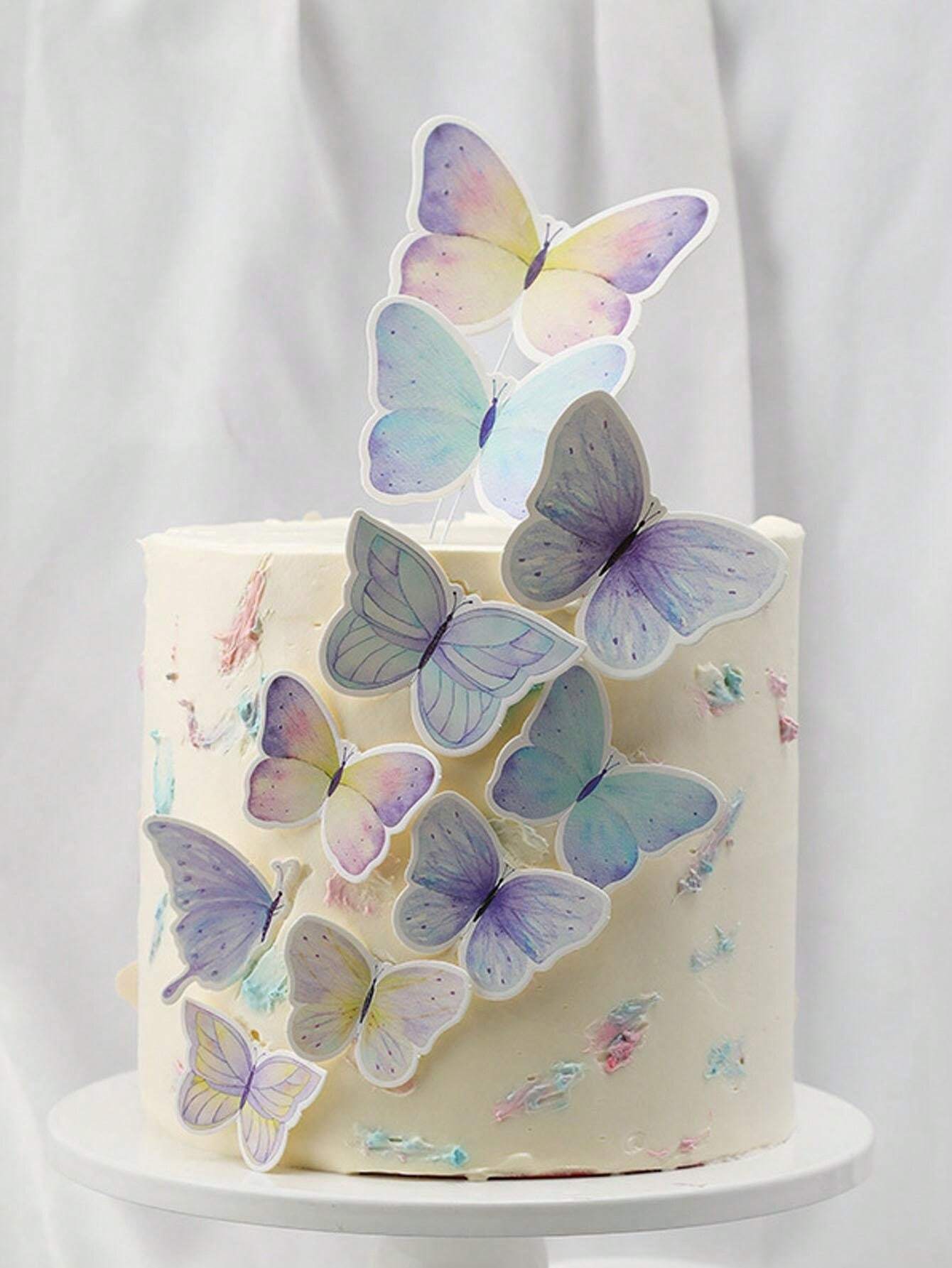 11PCS Or 10PCS Pink Gold Butterfly Cake Toppers, Happy Birthday Gold