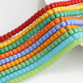 1pc Approx. 65pcs 6x8mm Multicolor Glazed Ceramic Imitation Jade Cylinder Beads, Matte Finish, DIY Jewelry Accessories