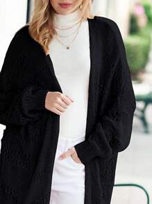 Boho Retro Crochet Knit Hollow Light Weight Dolman Batwing Sleeve Oversized Boyfriend Cardigan - Black - View 3