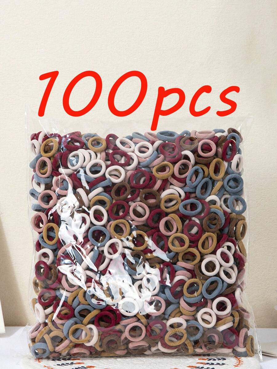 100 chiếc dây buộc tóc co giãn cho bé gái, nhiều màu sắc, bằng nylon, băng đô nhỏ cho thiếu nữ, kẹp tóc đuôi ngựa, phụ kiện tóc cho tuổi teen - Nhiều màu - Xem 1