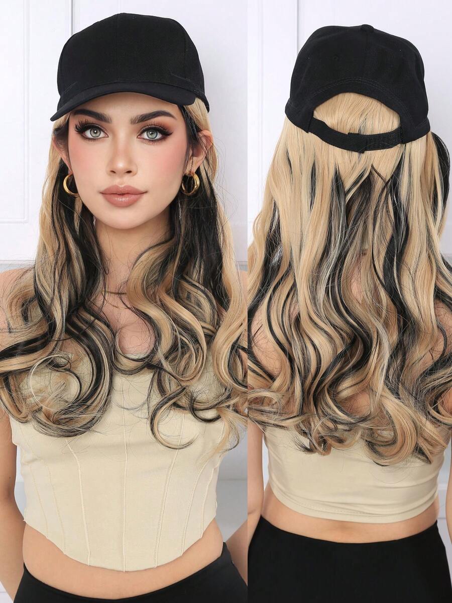 Mũ bóng chày có phần mở rộng tóc cho phụ nữ Mũ có thể điều chỉnh với bộ tóc giả tổng hợp kèm theo Tóc gợn sóng dài 24 inch Mũ bóng chày Sandy Blonde & Bleach Blonde - Làm nổi bật tóc vàng - Xem 1
