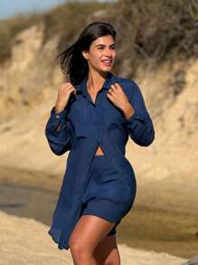 Beach Outfit Summer Shirt And Shorts - 藏蓝色 - 查看 3