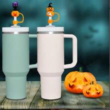 1 nắp đậy ống hút Halloween 3D cho cốc, hình bí ngô bằng silicon, đầu ống hút ma tương thích với cốc 30 & 40oz có tay cầm, nắp ống hút chống bụi 10mm 0,4in có thể tái sử dụng, trang trí phòng tại nhà, tiệc Halloween, quà tặng Giáng sinh - Nhiều màu - Xem 6