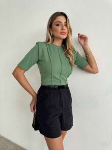 Women's Blouse Cropped T-Shirt Women's T-Shirt Details Premium Cotton Moda Blogueira Moda Gringa Promotion - 綠色 - 查看 3