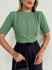 Women's Blouse Cropped T-Shirt Women's T-Shirt Details Premium Cotton Moda Blogueira Moda Gringa Promotion - 綠色 - 查看 4