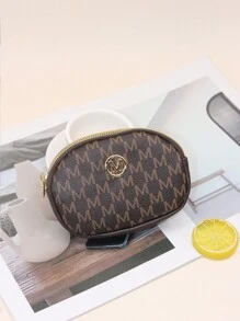 Fashionable Letter Print Dual Zipper Keychain Coin Purse Wallet Small - Brown - View 3