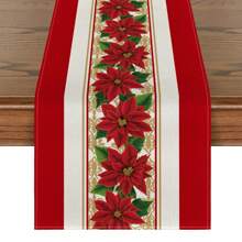 1PC, Watercolor Poinsettia Red Christmas Table Runner, Seasonal Winter Xmas Holiday Kitchen Dining Table Decoration For Indoor Outdoor Home Party Decor - Red - View 11