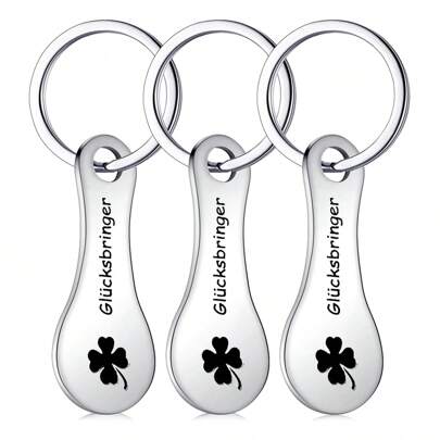 Edelstahl Schlüsselanhänger Set - Kleeblatt-förmiges Glücksbringer Design, mit abnehmbarem Einkaufswagenchip und Flaschenöffner, Schriftzug-Detail, Geschenk für Frauen Schule Auto Accessoires, süße Goth Y2k Taschenbänder mit ID-Halter, Auto Accessoires, Taschenanhänger, Weihnachtsgeschenke für Mutter, Vater, Abschluss und Lehrer