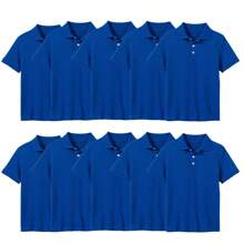 10-Pack School Uniform Tagless Polo Shirts For Boys - 寶藍色 - 查看 1