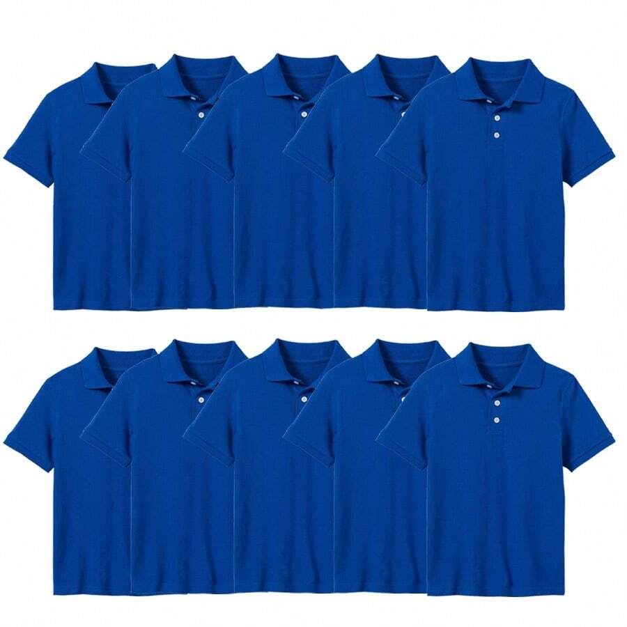 10-Pack School Uniform Tagless Polo Shirts For Boys - 寶藍色 - 查看 1