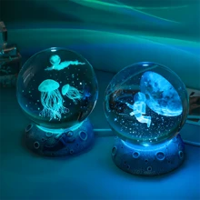 Starry Sea Series Colorful Crystal Ball, Engraved Crystal Ball Night Light Decoration, Crystal Ball Atmosphere Lamp Bedside Night Light, Base Creative Room Glass Ball