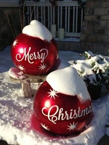 1 Pc 60cm Giant Inflatable Christmas Decoration Ball Ornament - Weather-Resistant PVC Material, Uncharged, No Electricity Required, Perfect For Outdoor Holiday Yard Lawn Porch Easter Decoration,Christmas - 1pc - View 5