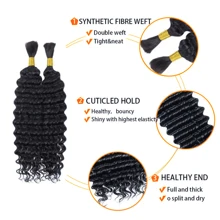 FULCRUM 1 paquete de cabello sintético a granel en ondas profundas de 18-24 pulgadas para trenzas bohemias sin nudos, trenzas bohemias naturales negras sin trama para micro trenzas, cabello ondulado y húmedo para trenzar - Negro natural - Ver 2