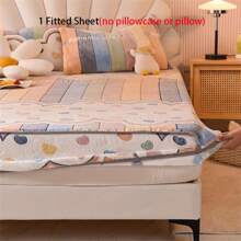 1pc Thick Soft Breathable Snow Fleece Printed Mattress Cover (Twin), Warm & Moisture-Wicking, Wrinkle-Resistant, Removable, 28cm Height, All Seasons