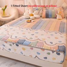 1pc Thick Soft Breathable Snow Fleece Printed Mattress Cover (Twin), Warm & Moisture-Wicking, Wrinkle-Resistant, Removable, 28cm Height, All Seasons