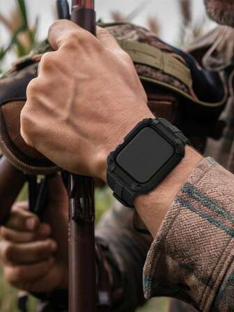 Wristitani 1pc Black Silicone Apple Watch Band With TPU+PC Protection Case For 40/41/44/45/49mm Apple Watch Series 9/8/7/6/5/4/SE2/Ultra2