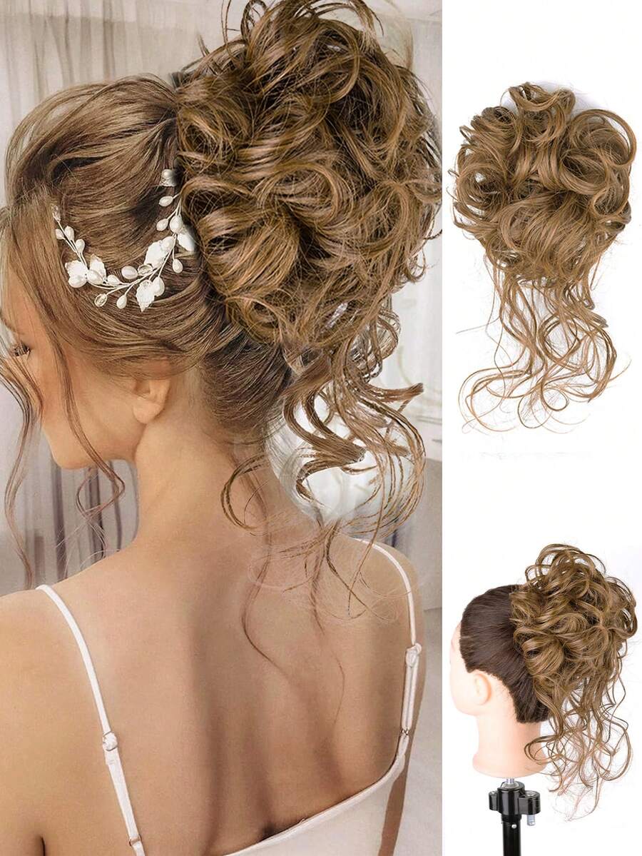 Ciocca per acconciatura da principianti con chignon morbido, estensioni sintetiche per capelli coda di cavallo per tutti i tipi di capelli, utilizzabile anche per acconciature da sposa, disponibile in tutti gli stili, colore naturale, riccio e ondulato, adatto a donne e ragazze, compatibile con costumi e parrucche da principessa