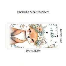 Cartoon Cute Fox Floral Wreath Animal Wall Sticker For Kids Room, Suitable For Living Room Nursery Decor Sticker Baby Shower Family Decorations Gifts, For - Multicolor - View 6