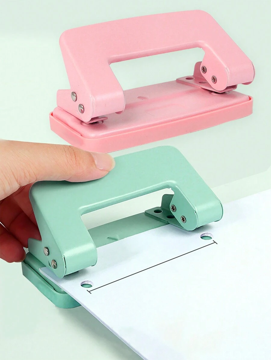 1 cái, Máy đục lỗ kép màu trơn, Máy đục lỗ thủ công cầm tay, Thích hợp cho đồ dùng đóng sách văn phòng, Văn phòng phẩm đục lỗ sổ lưu niệm nhật ký trường học - cai đục lô - Xem 1