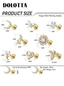 DOLOTTA 1PC 18G Stainless Steel Cartilage Earrings For Women Flat Back Earrings Internally Threaded CZ Earrings With Moon Heart-Shaped Bee Butterfly Tragus Helix Piercing Jewelry Valentines,Mom,Mother,Mother's Day,Gift - Gold - View 3