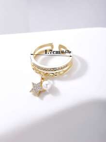 1pc Delicate And Classy Pave Zirconia Star & Faux Pearl Charm Ring For Girls Party Banquet Glamorous Jewelry For Daily Wear