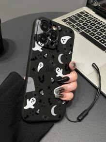 1pc Fashionable Halloween Bat Print Matte Soft Phone Case With Lanyard, Compatible With IPhone 11, 12, 13, 14, 11 Pro Max, 12 Pro Max, 13 Pro Max, 14 Pro Max, XR, 15, 15 Pro, 15 Pro Max, Samsung Galaxy A05/A15/A25/A35/A53/A54/A55/S23/S24, Xiaomi/Redmi Series