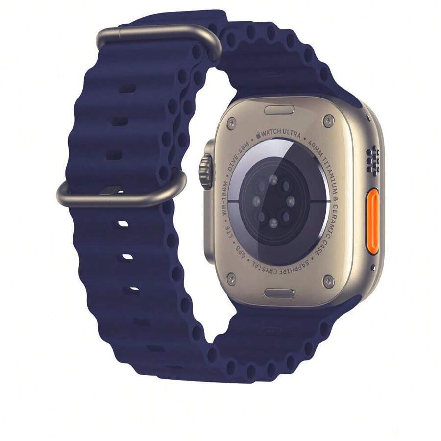 Silicone Sport Ocean Band Compatible With Apple Watch Ultra Band 49mm 45mm 44mm 42mm 41mm 40mm 38mm For Women Men,Soft Waterproof Strap Apple Watch Ultra 1 Ultra 2 Bands For Series 9 8 7 6 5 4 3 2 1 SE - 午夜藍 - 查看 1