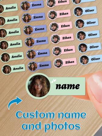 60 pegatinas personalizadas con foto y nombre, marcadores personalizados para artículos especiales, papelería, botellas de agua, cubiertos y libros, suministros de oficina, útiles escolares, suministros para el hogar, regalos de regreso a la escuela, papelería escolar y de oficina, papelería para estudiantes