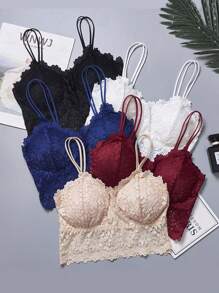 5 Pcs Women Lace Bralette Padded Lace Bandeau Bra With Spaghetti Straps Tank Top V Neck Basic Camisoles Floral Half Cami Racerback Crop Top Bras For Women Girls - 彩色 - 查看 2