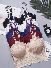 5 Pcs Women Lace Bralette Padded Lace Bandeau Bra With Spaghetti Straps Tank Top V Neck Basic Camisoles Floral Half Cami Racerback Crop Top Bras For Women Girls - 彩色 - 查看 3