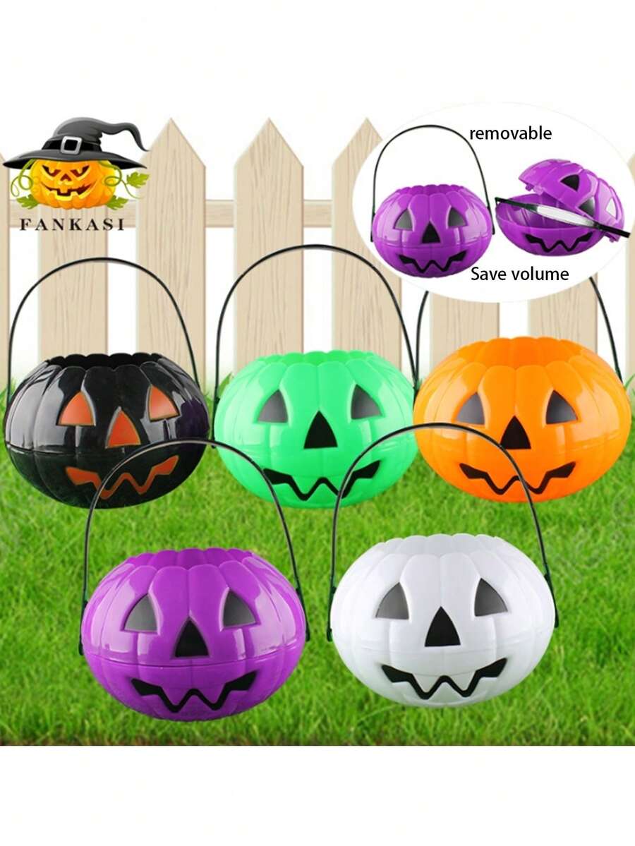 2-In-1 Foldable Pumpkin Candy Bucket, 5-Color Halloween Decoration Props Halloween Party,Christmas Decor - Multicolor - View 1