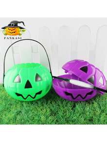 2-In-1 Foldable Pumpkin Candy Bucket, 5-Color Halloween Decoration Props Halloween Party,Christmas Decor - Multicolor - View 2
