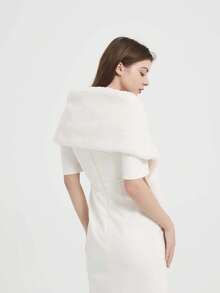 1件纯米色人造毛皮新娘披肩，冬季人造毛皮外套 - A - 查看 7