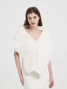 1件纯米色人造毛皮新娘披肩，冬季人造毛皮外套 - A - 查看 5