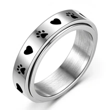 1 Stück Angstsenkende Liebe Pfotenabdruck Dreh-Spinner Ring aus Edelstahl, Herzschlag Design Dreh Fiedget Spielzeug, Alltagstragen & Valentinstag Geschenk