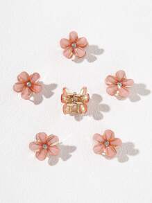 6pcs Pink Crystal-Like Flower Shaped Hair Clip For Women, Side Clip Bangs Hairgrip Hairpins Hair Accessories Boho Valentine's Day Valentines Hair Claws Claw Clips Hair Clips Hair Jaw Clip Hair Clamps Hair Clutch Hair Catcher Clip
