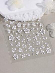 2Pcs Hibiscus Flowers Nail Stickers Summer Decor Pink White Floral Flowers Stars Nail Decals 3D Tropical Petal Sliders Manicure Foils - Multicolor - View 7