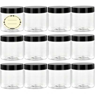 12 Pcs Plastic Container Jars With Lids And , Empty Round Clear Cosmetic Slime Jars For Lotion, Cream, Ointments, Body Butter, Makeup, Travel Storage