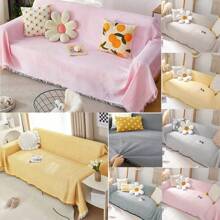 客厅沙发巾法式家居装饰纯色四季通用沙发巾沙发罩流苏边沙发垫 - 彩色 - 查看 1